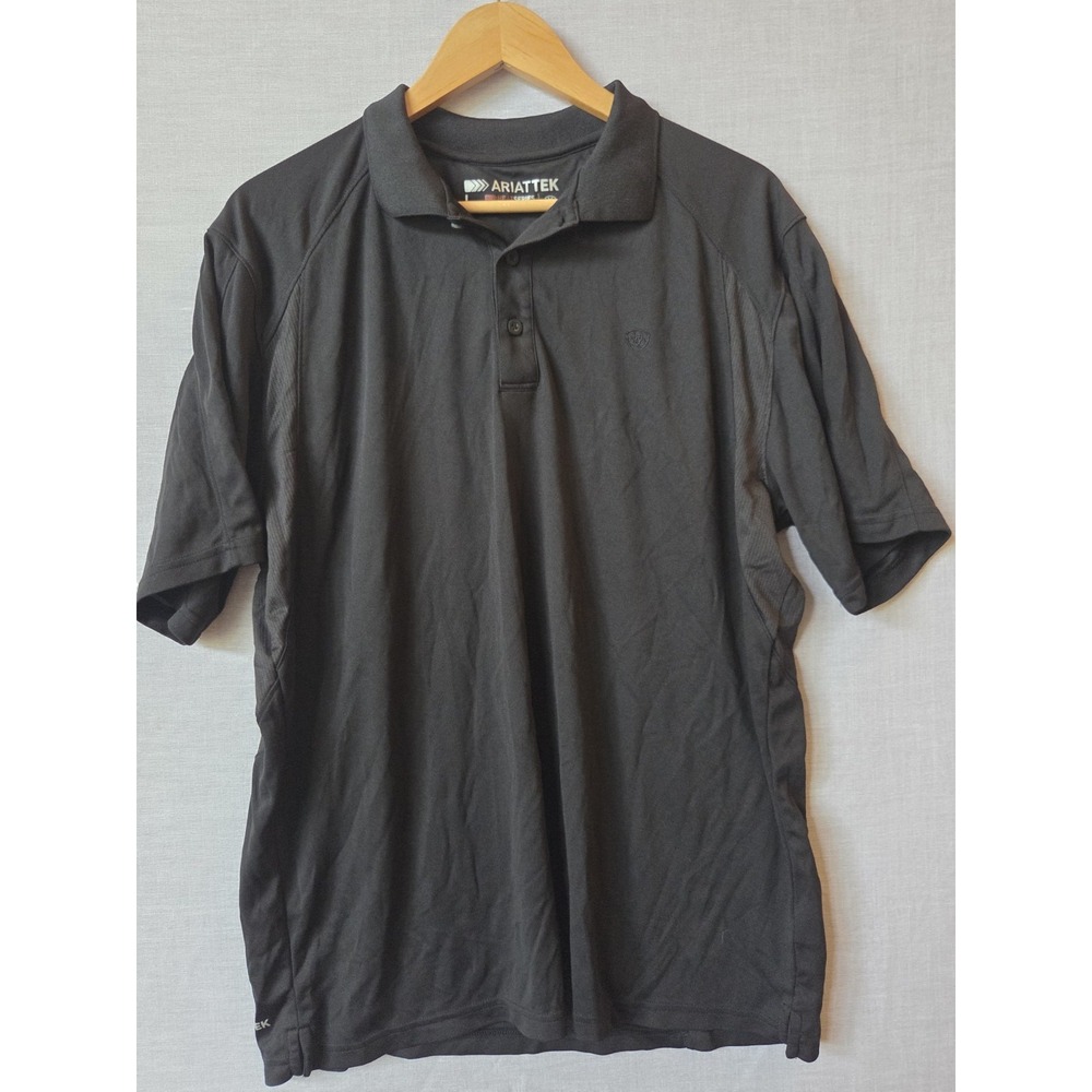 Ariat Polo Shirt Mens Large Black AriatTek Heat Series Short Sleeves ARIATTEK